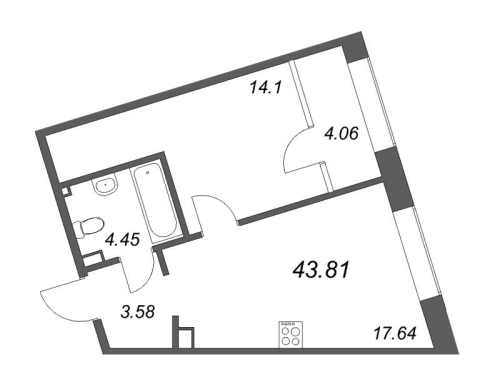 1-комнатная квартира, 45.21 м²; этаж: 4 - купить в Санкт-Петербурге