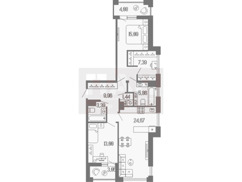 2-комнатная квартира №3 в: Коллекционный дом 1919: 84.36 м²; этаж: 9 - купить в Санкт-Петербурге