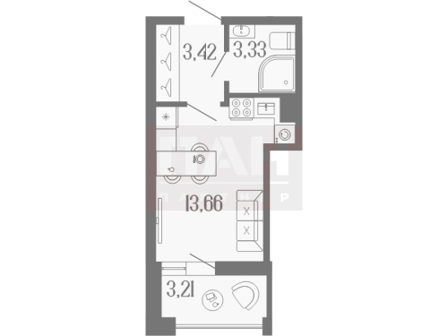 1-комнатная квартира, 22.1 м²; этаж: 7 - купить в Санкт-Петербурге