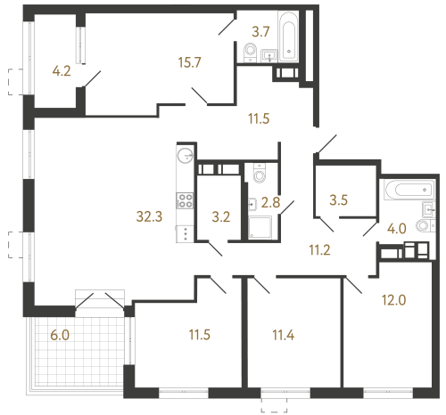 4-комнатная квартира №1 в: Струны: 122.8 м²; этаж: 22 - купить в Санкт-Петербурге