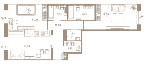 2-комнатная квартира, 76.8 м²; этаж: 8 - купить в Санкт-Петербурге