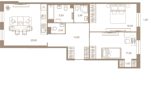 2-комнатная квартира, 91 м²; этаж: 6 - купить в Санкт-Петербурге