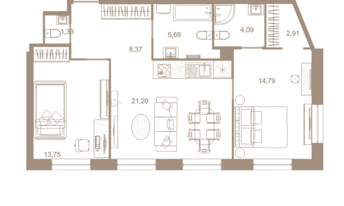 2-комнатная квартира, 73.2 м²; этаж: 8 - купить в Санкт-Петербурге