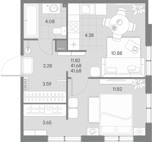 1-комнатная квартира, 41.68 м²; этаж: 5 - купить в Санкт-Петербурге