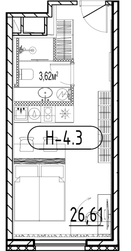 1-комнатная квартира №19 в: Saan: 26.87 м²; этаж: 6 - купить в Санкт-Петербурге