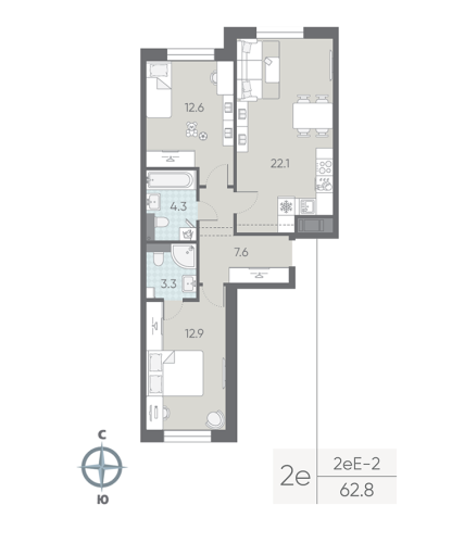 2-комнатная квартира, 62.8 м²; этаж: 8 - купить в Санкт-Петербурге