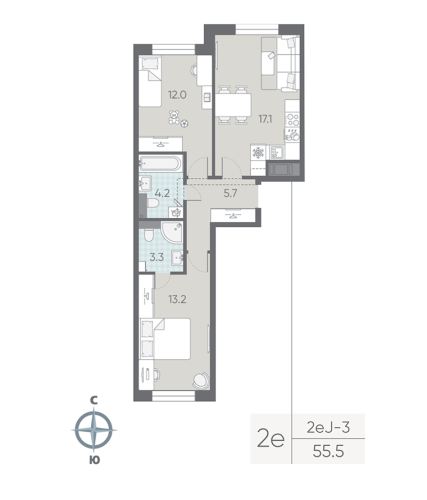 2-комнатная квартира, 55.5 м²; этаж: 4 - купить в Санкт-Петербурге