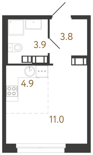 1-комнатная квартира, 23.6 м²; этаж: 8 - купить в Санкт-Петербурге