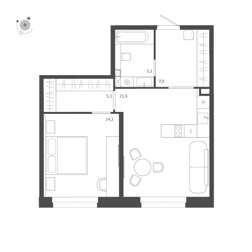 1-комнатная квартира №47 в: ЛДМ: 53.1 м²; этаж: 2 - купить в Санкт-Петербурге