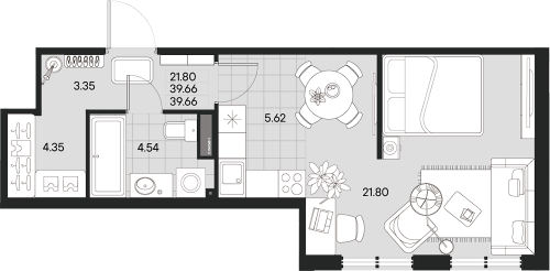 1-комнатная квартира, 38.8 м²; этаж: 4 - купить в Санкт-Петербурге