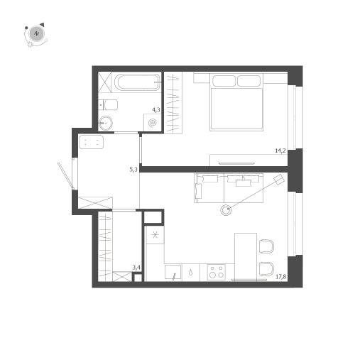 1-комнатная квартира №47 в: ЛДМ: 45 м²; этаж: 6 - купить в Санкт-Петербурге