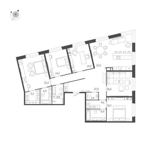 5-комнатная квартира, 173.7 м²; этаж: 6 - купить в Санкт-Петербурге