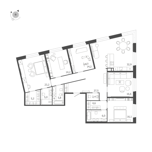 5-комнатная квартира, 173.7 м²; этаж: 7 - купить в Санкт-Петербурге