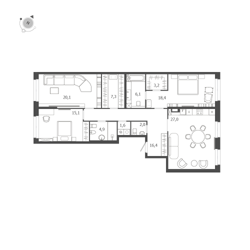 3-комнатная квартира, 122.1 м²; этаж: 2 - купить в Санкт-Петербурге