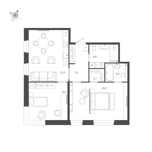 2-комнатная квартира, 84.7 м²; этаж: 2 - купить в Санкт-Петербурге