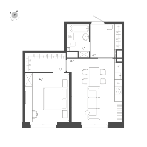 1-комнатная квартира №47 в: ЛДМ: 52.2 м²; этаж: 7 - купить в Санкт-Петербурге