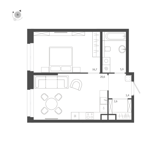 1-комнатная квартира, 49.2 м²; этаж: 6 - купить в Санкт-Петербурге