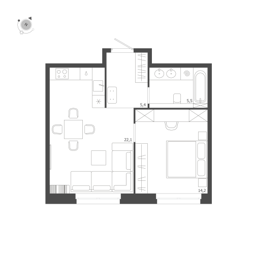 1-комнатная квартира, 47.2 м²; этаж: 7 - купить в Санкт-Петербурге