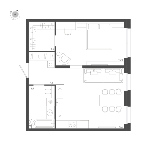 1-комнатная квартира №47 в: ЛДМ: 52.4 м²; этаж: 2 - купить в Санкт-Петербурге