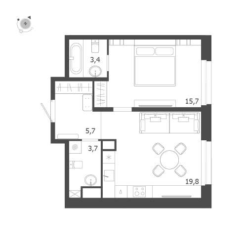 1-комнатная квартира №47 в: ЛДМ: 48.3 м²; этаж: 7 - купить в Санкт-Петербурге