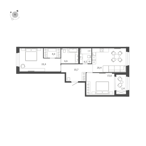 2-комнатная квартира, 83.6 м²; этаж: 2 - купить в Санкт-Петербурге