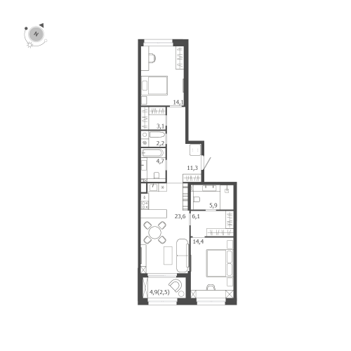 2-комнатная квартира, 87.9 м²; этаж: 7 - купить в Санкт-Петербурге