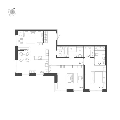 3-комнатная квартира, 102.5 м²; этаж: 5 - купить в Санкт-Петербурге