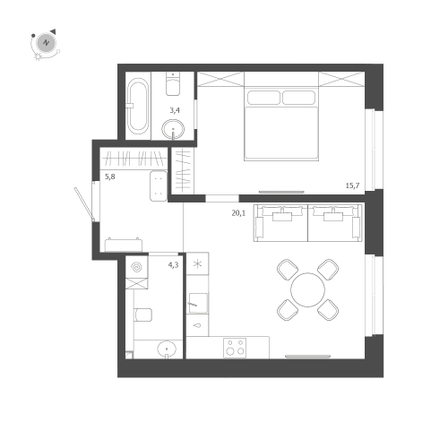 1-комнатная квартира №47 в: ЛДМ: 49.3 м²; этаж: 2 - купить в Санкт-Петербурге