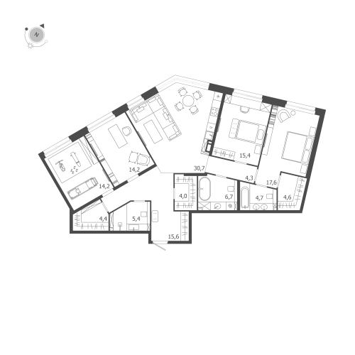 4-комнатная квартира №47 в: ЛДМ: 141.8 м²; этаж: 3 - купить в Санкт-Петербурге