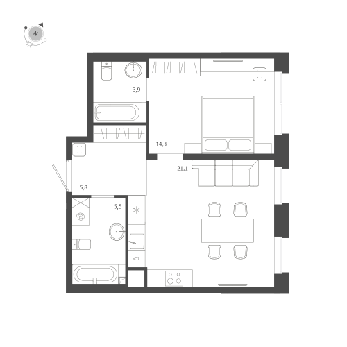 1-комнатная квартира №47 в: ЛДМ: 50.6 м²; этаж: 8 - купить в Санкт-Петербурге