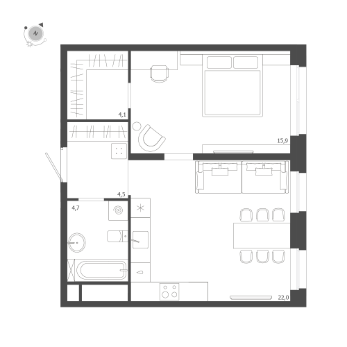 1-комнатная квартира №47 в: ЛДМ: 51.2 м²; этаж: 8 - купить в Санкт-Петербурге