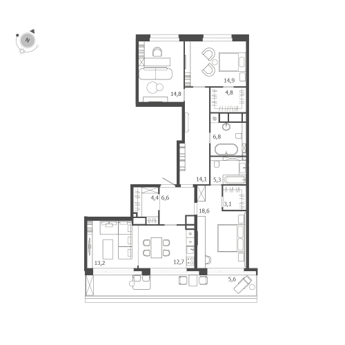 4-комнатная квартира №47 в: ЛДМ: 124.9 м²; этаж: 9 - купить в Санкт-Петербурге