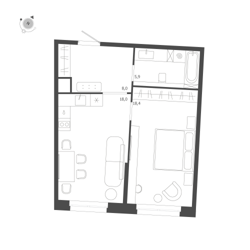 1-комнатная квартира, 50.3 м²; этаж: 8 - купить в Санкт-Петербурге