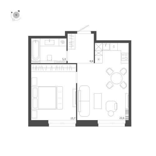 1-комнатная квартира, 48.5 м²; этаж: 6 - купить в Санкт-Петербурге