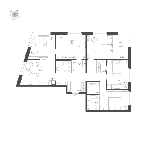 4-комнатная квартира №47 в: ЛДМ: 140.8 м²; этаж: 8 - купить в Санкт-Петербурге