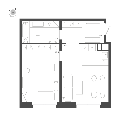 1-комнатная квартира, 52.1 м²; этаж: 8 - купить в Санкт-Петербурге