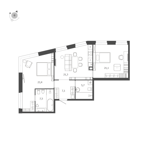 2-комнатная квартира, 86.1 м²; этаж: 2 - купить в Санкт-Петербурге
