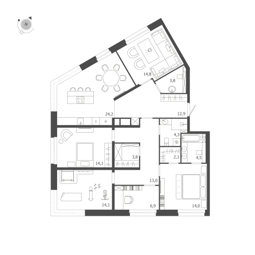 4-комнатная квартира №47 в: ЛДМ: 132.5 м²; этаж: 9 - купить в Санкт-Петербурге