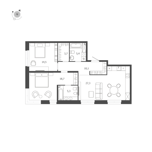 2-комнатная квартира, 85 м²; этаж: 2 - купить в Санкт-Петербурге