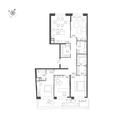 4-комнатная квартира №47 в: ЛДМ: 127.5 м²; этаж: 9 - купить в Санкт-Петербурге