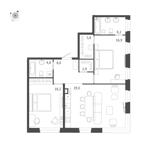 2-комнатная квартира, 89.8 м²; этаж: 2 - купить в Санкт-Петербурге