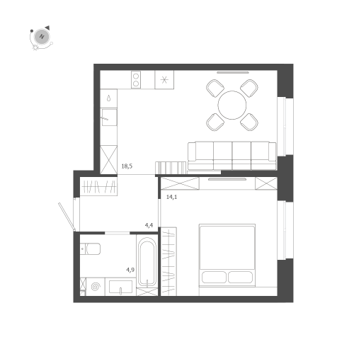 1-комнатная квартира №47 в: ЛДМ: 41.9 м²; этаж: 5 - купить в Санкт-Петербурге