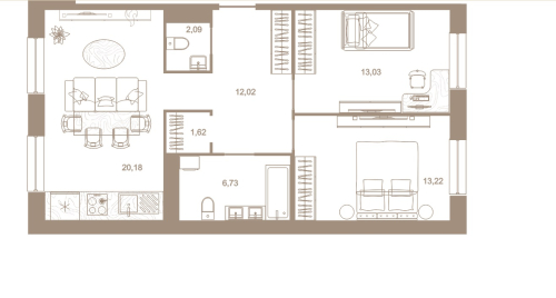 2-комнатная квартира, 69.9 м²; этаж: 8 - купить в Санкт-Петербурге