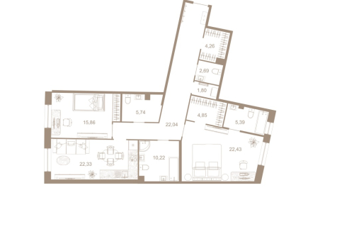 2-комнатная квартира, 117.2 м²; этаж: 2 - купить в Санкт-Петербурге