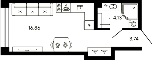 1-комнатная квартира, 24.73 м²; этаж: 15 - купить в Санкт-Петербурге
