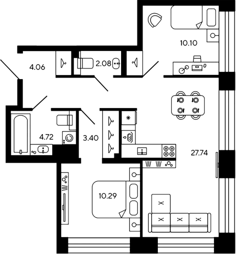 2-комнатная квартира, 62.39 м²; этаж: 5 - купить в Санкт-Петербурге