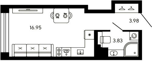 1-комнатная квартира, 24.37 м²; этаж: 16 - купить в Санкт-Петербурге