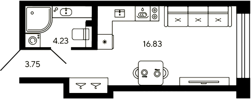 1-комнатная квартира, 24.81 м²; этаж: 3 - купить в Санкт-Петербурге