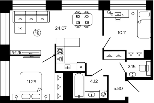 2-комнатная квартира, 58.71 м²; этаж: 10 - купить в Санкт-Петербурге