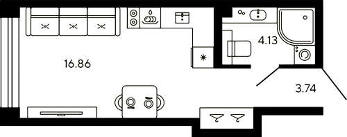 1-комнатная квартира, 24.73 м²; этаж: 9 - купить в Санкт-Петербурге